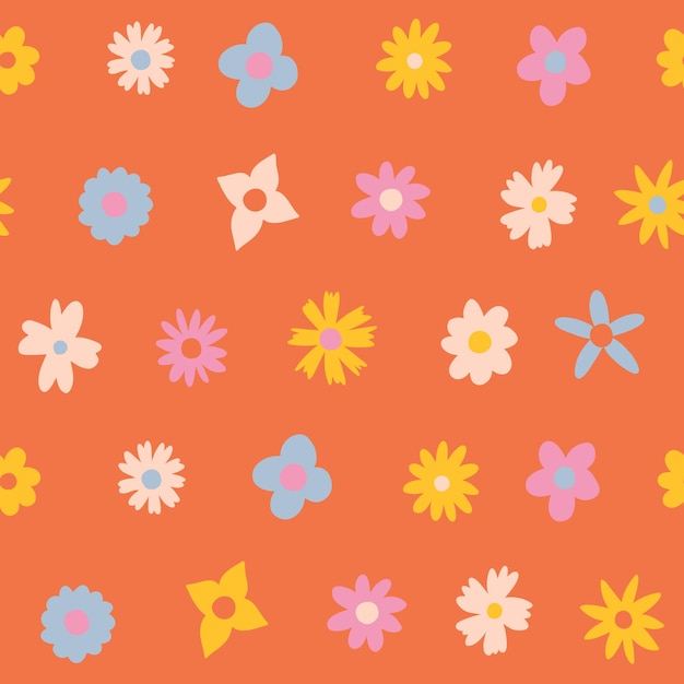 Bloemenpatroon in de stijl van de jaren 70 met groovy daisy bloemen Retro bloemen naïef