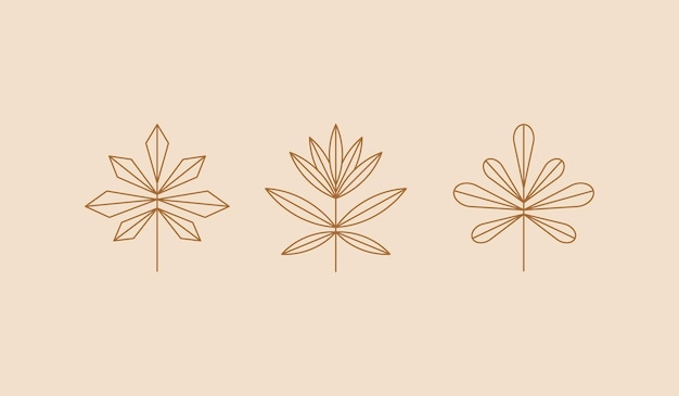 Bloementak en minimalistische bloemen voor logo hand getrokken lijn bruiloft kruid elegante bladeren universeel creatief premium symbool vector teken pictogram logo sjabloon vector illustratie