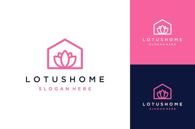Bloemenwinkel ontwerp logo of huis met lotusbloemen