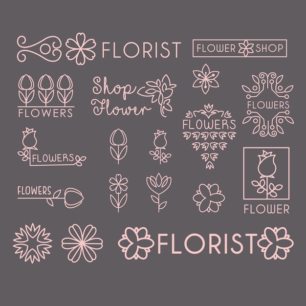 Bloemenwinkel pictogram en belettering set