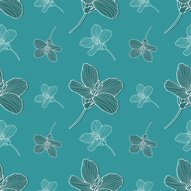 Bloemig naadloos patroon met delicate bloemen op een turquoise achtergrond