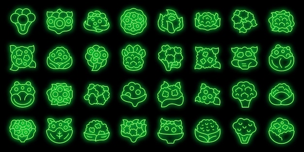 Bloemkool pictogrammen instellen vector neon
