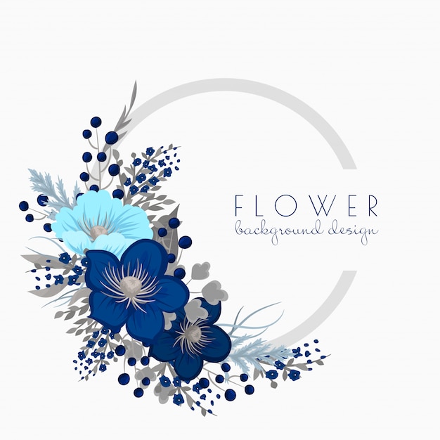 Bloemkroon die blauw cirkelkader met bloemen trekken