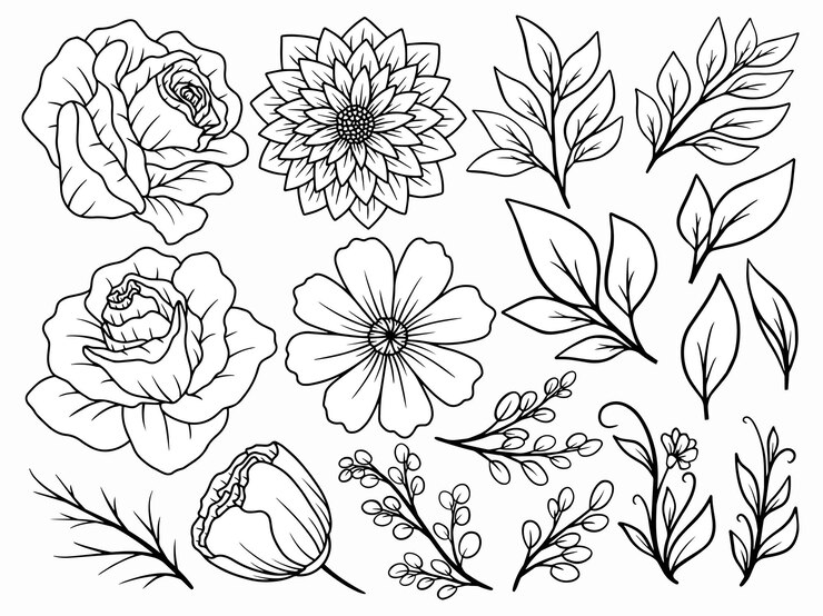 Vector bloemlijnkunstarrangement