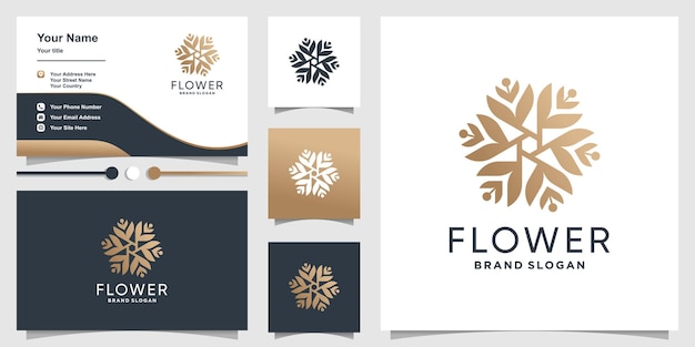 Bloemlogo-ontwerp met creatief abstract concept en visitekaartjeontwerp