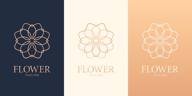 Bloemlogotype Logo set met drie varianten in verschillende kleuren Branding design