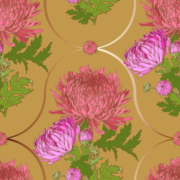 Vector bloemloos patroon van met de hand getekende chrysanthemums vectorpatroon van roze bloemen op een achtergrond