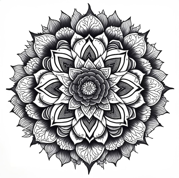 Vector bloemmandala in zwart en wit