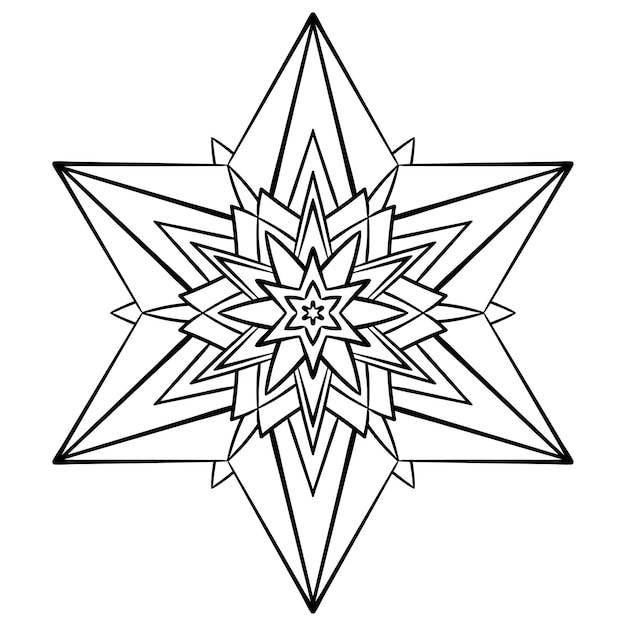 Bloemmandala kleurplaat Eenvoudige symmetrische bloemenvorm voor bewust kleuren Zwarte omtrek op witte achtergrond