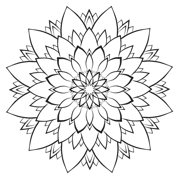 Bloemmandala kleurplaat Eenvoudige symmetrische bloemenvorm voor bewust kleuren Zwarte omtrek op witte achtergrond