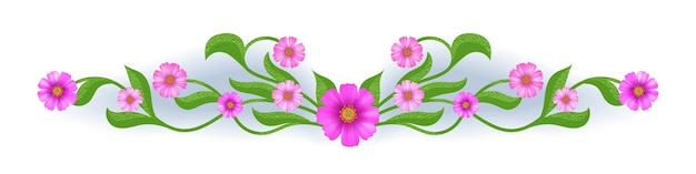 Vector bloemmotief, groene bladeren, roze bloemen, lente vector achtergrond