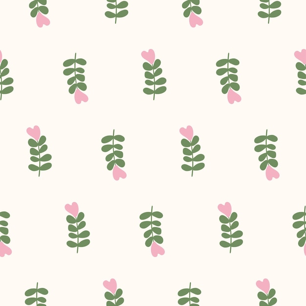 Bloemmotief Groene planten met een roze bloem op een patroon Bloemhart