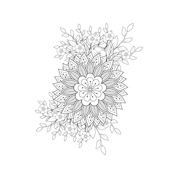 Bloemmotief in zwart-wit Volwassen kleurplaat met bloemenpatroon