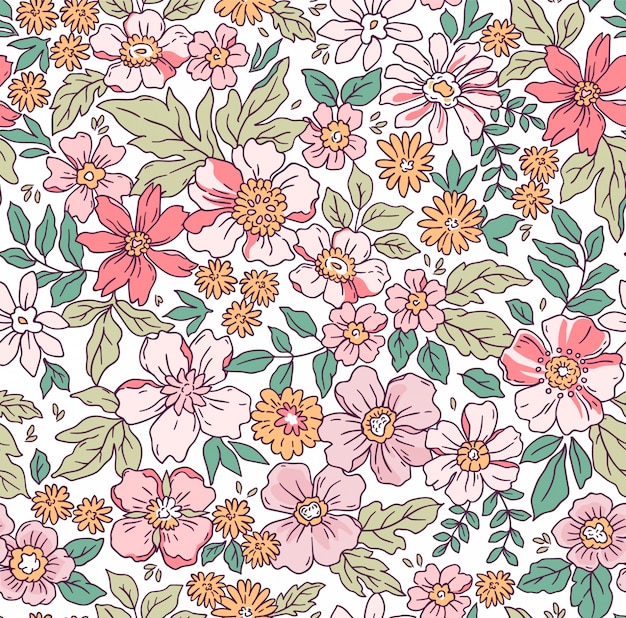 Bloemmotief met hand tekenen kleine bloemen. liberty-stijl. floral naadloze achtergrond voor fashion prints. liberty-stijl. lente boeket.