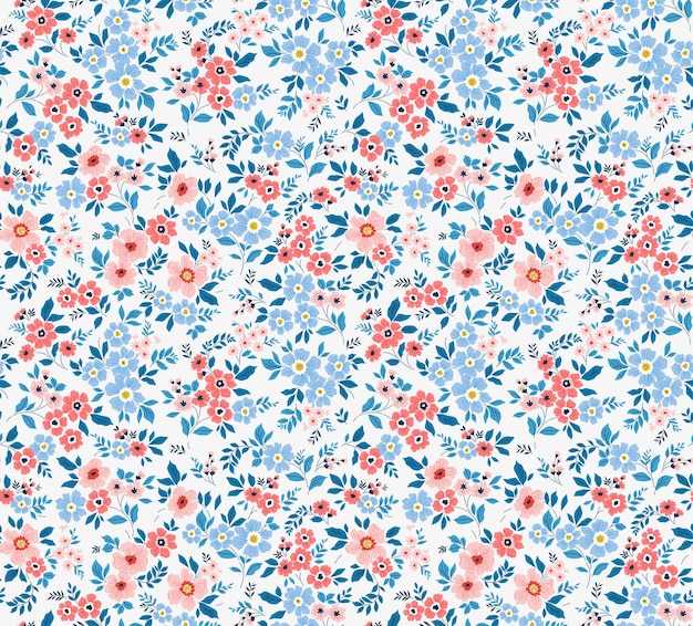 Bloemmotief mooie bloemen witte achtergrond kleine roze en blauwe bloemen ditsy print