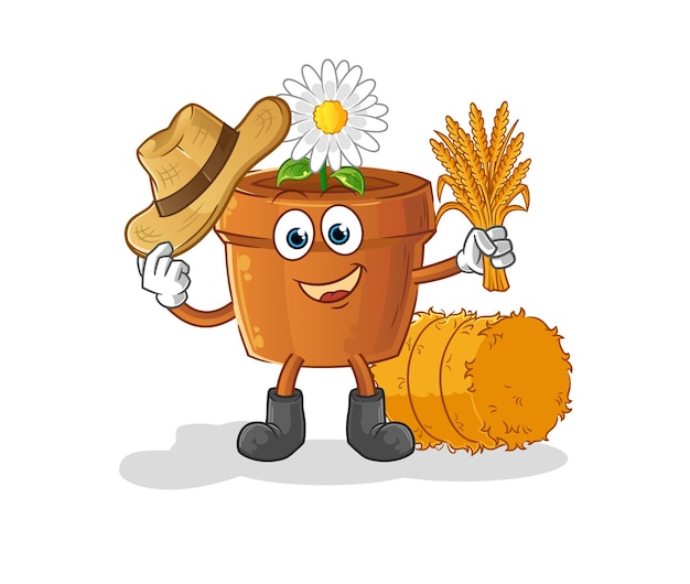 Bloempot boer mascotte. cartoon vector