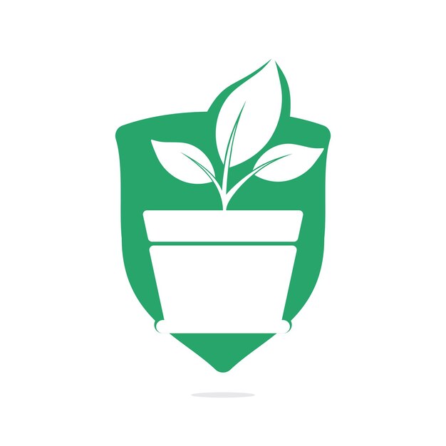 Bloempot en plant vector logo ontwerp