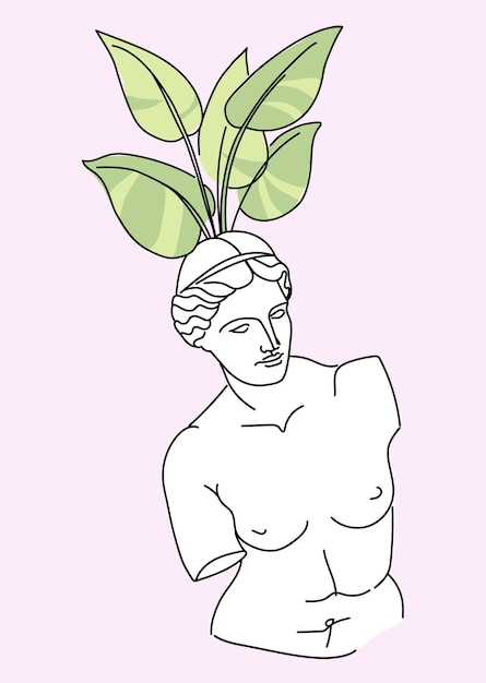Bloempot in de vorm van een antieke kop van een standbeeld met een kamerplant Vector illustratie