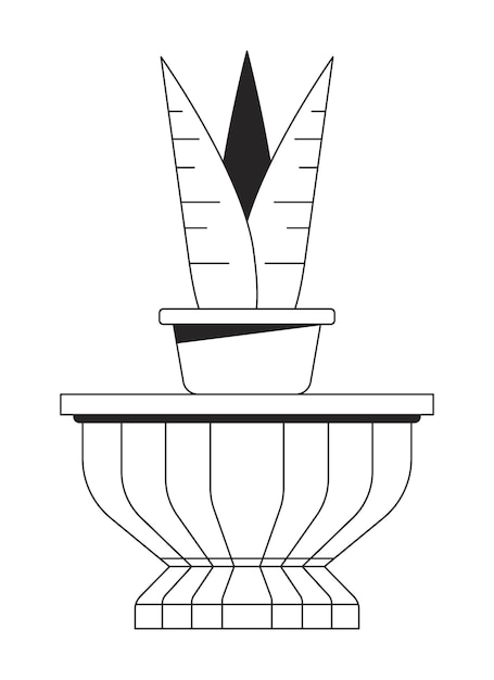 Bloempot in keramische planter zwart-wit 2D lijn cartoon object