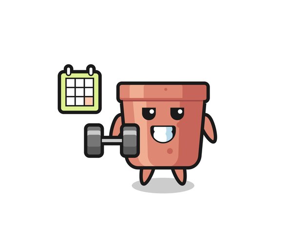 Bloempot mascotte cartoon fitness doen met dumbbell