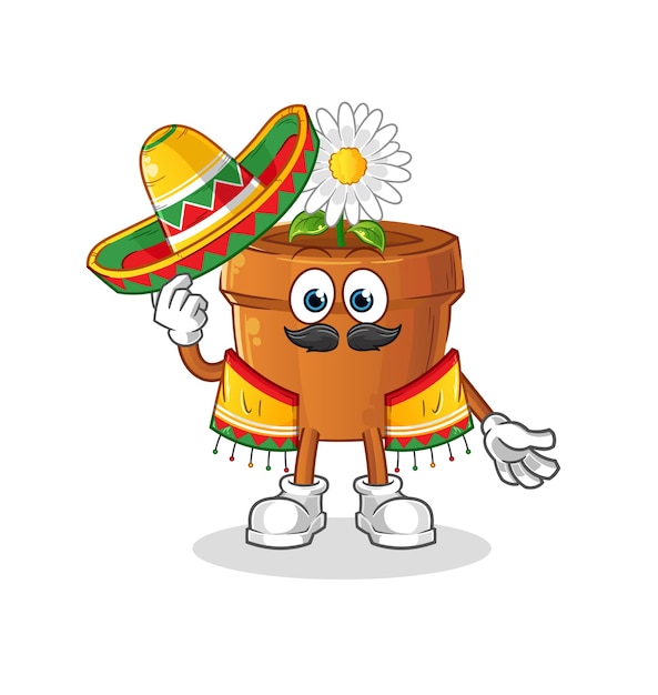Bloempot Mexicaanse cultuur en vlag cartoon mascotte vector