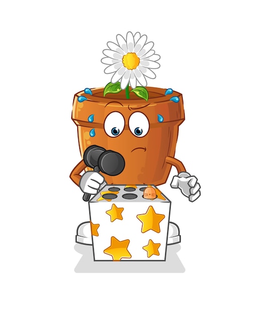 Bloempot speel een mol-mascotte. cartoon vector