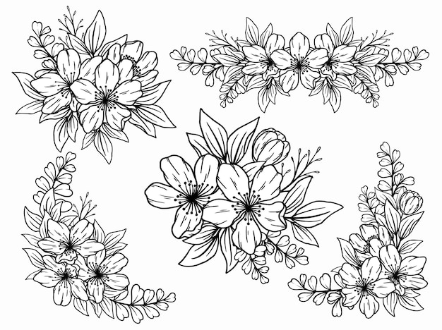 Bloemstuk met handgetekende lijntekeningen