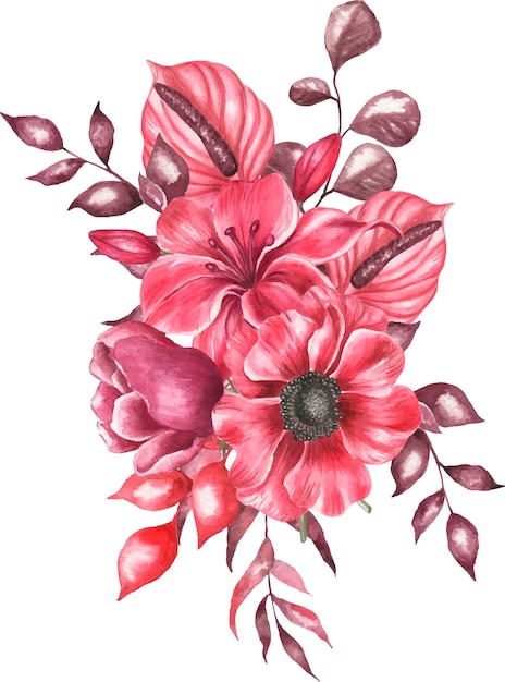 Vector bloemstuk van aquarel bloemen viva magenta