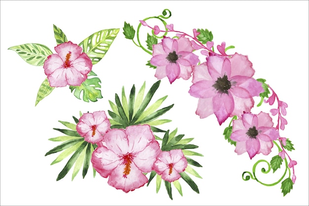 BloemstukkenAquarel illustraties Boeketten van veelkleurige bloemen bladeren en bloemen