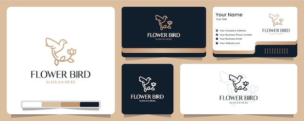 Bloemvogel, bloem, goudkleur, banner, visitekaartje en logo-ontwerp