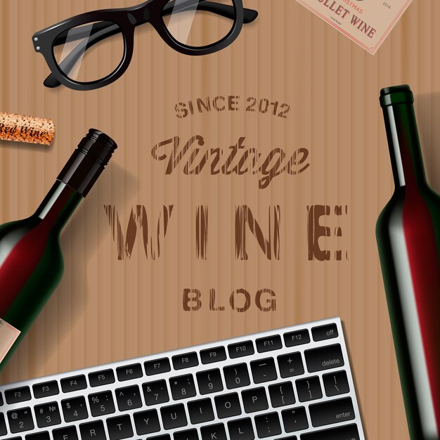 Blog sull'immagine vettoriale del modello web della vite vintage del vino per gli amanti del vino