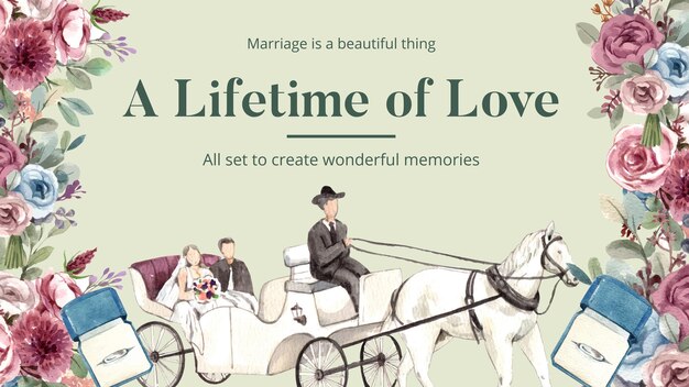 Vector blog banner template with cozy chic wedding concpetwatercolor style