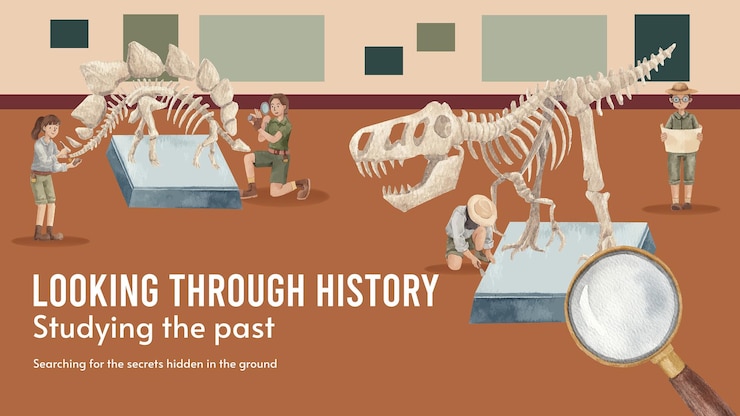 Vector blog banner template with fossil archeologist conceptwatercolor style
