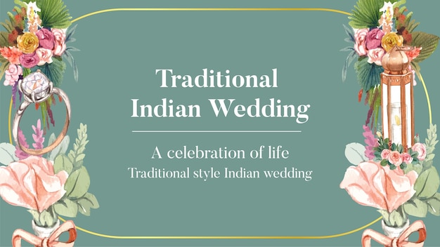 Blog banner template with Indian wedding conceptwatercolor style