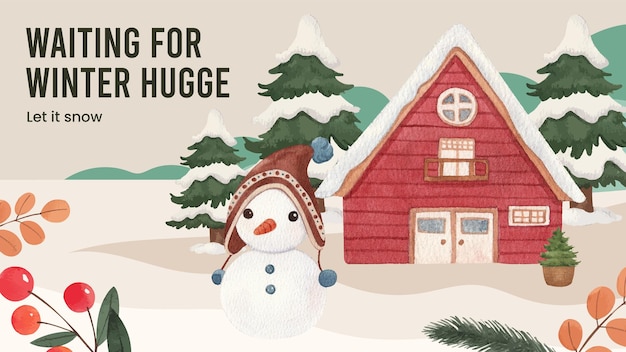 Blog banner template with winter hugge life conceptwatercolor style