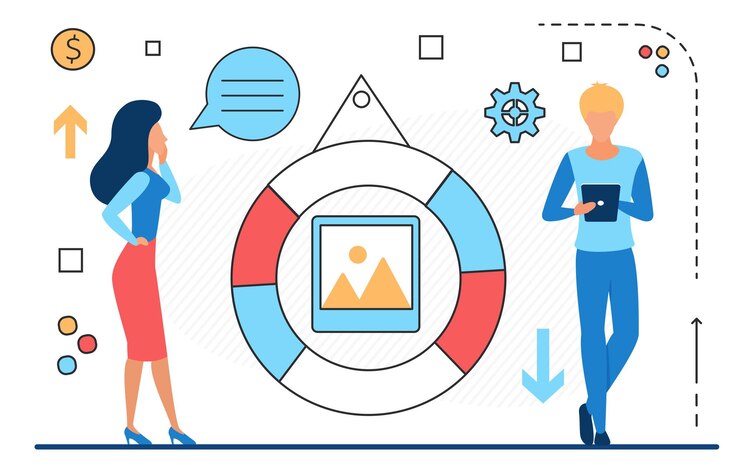 Vector blog content in social media people with mobile phone and line icons isolated