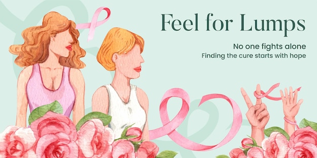 Modello di intestazione del blog con il concetto di cancro al seno in stile acquerello