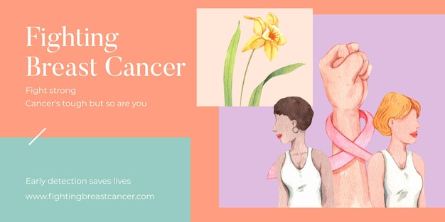 Blog header template with breast cancer conceptwatercolor style