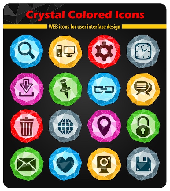Иконки блога на ярких цветных кнопках-кристаллах
