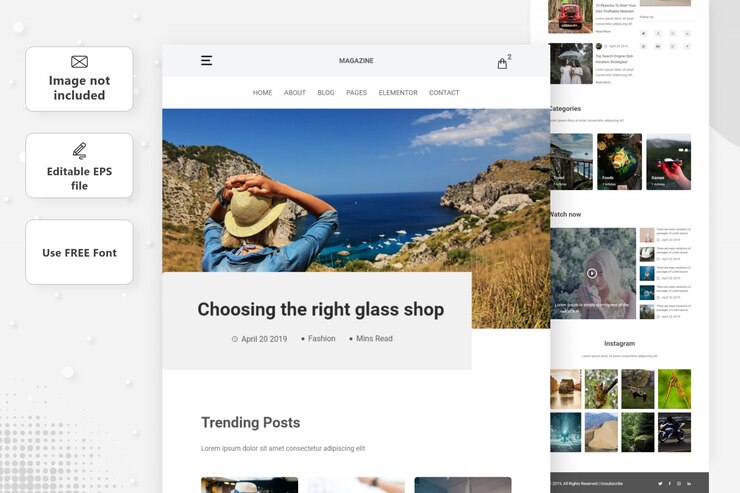 Vector blog & magazine landing page design