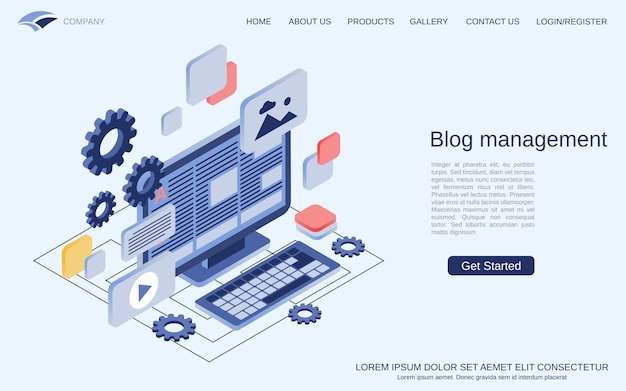 Blog management internet blogging web publication flat 3d isometric style vector concept