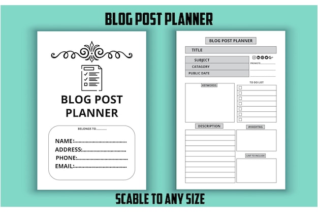 Blog post planner. Social media planner. Low content KDP interior design template