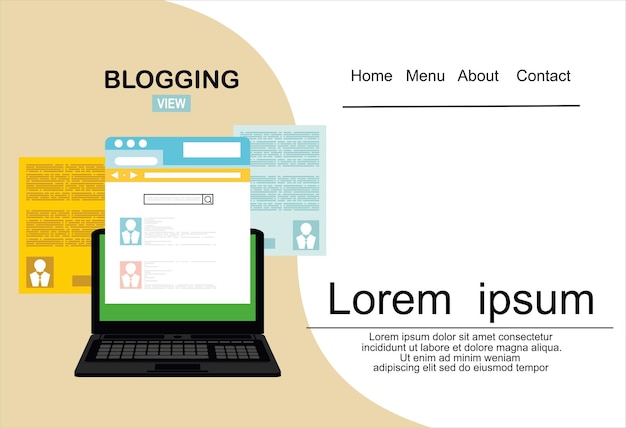 Blog website wireframe interface sjabloon. Platte vectorillustratie