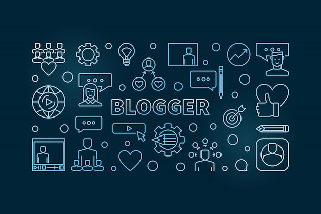 Blogger  blue creative outline hizontal illustration