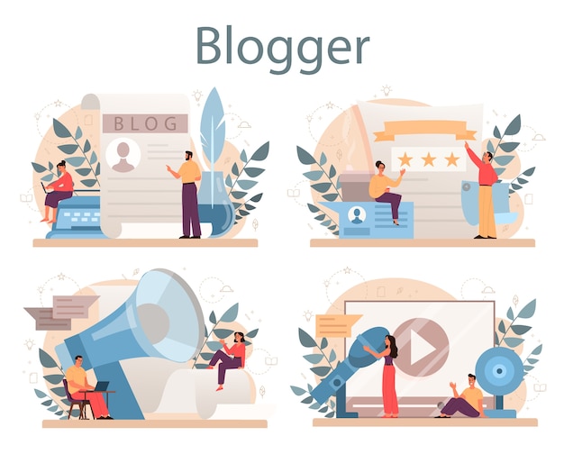 Vector blogger concept set