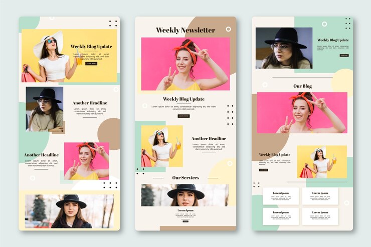 Vector blogger email template with photos pack