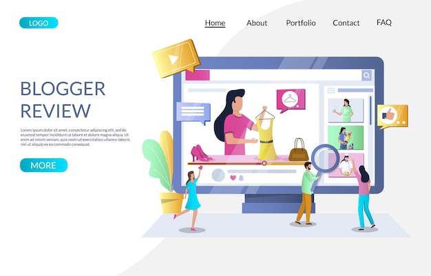 Blogger review vector website landing page design template