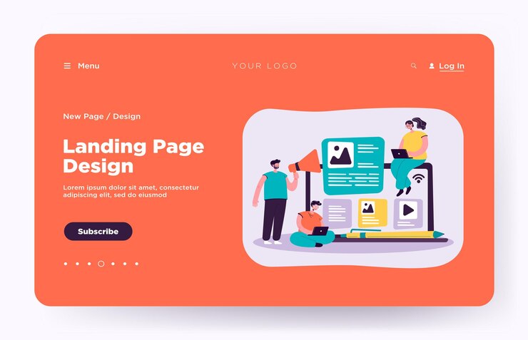 Vector bloggers and influencers writing articles and posting content landing page