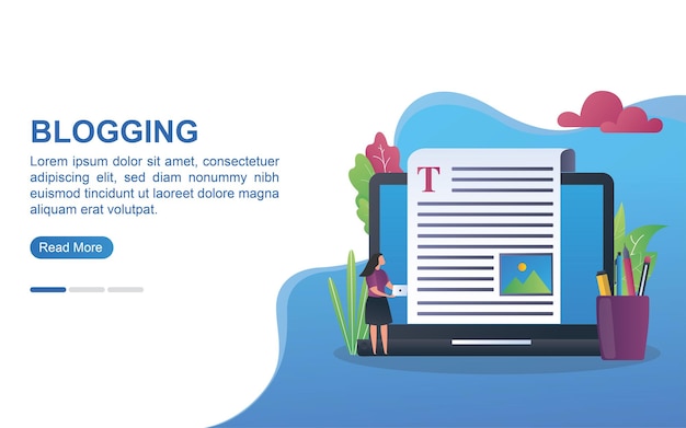 Blogging concept for landing page or web banner.