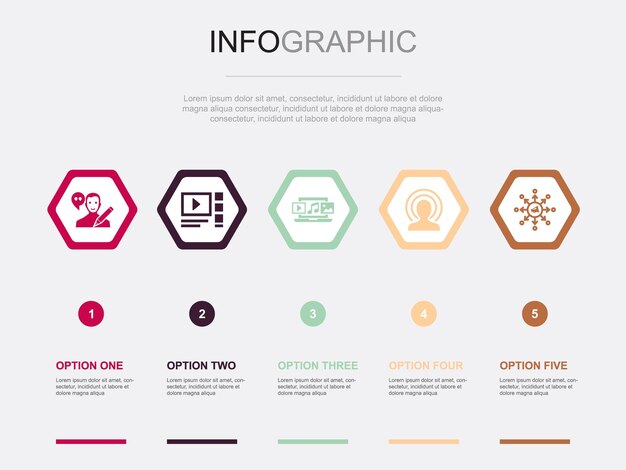 Blogging icons Infographic design template Creative concept with 5 steps